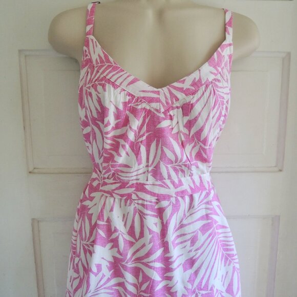 GAP Pink & White Leaf Print V Neck Sun Dress Pink Palm M - Picture 3 of 10